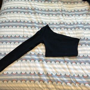 Princess Polly black one sleeve off the shoulder crop top